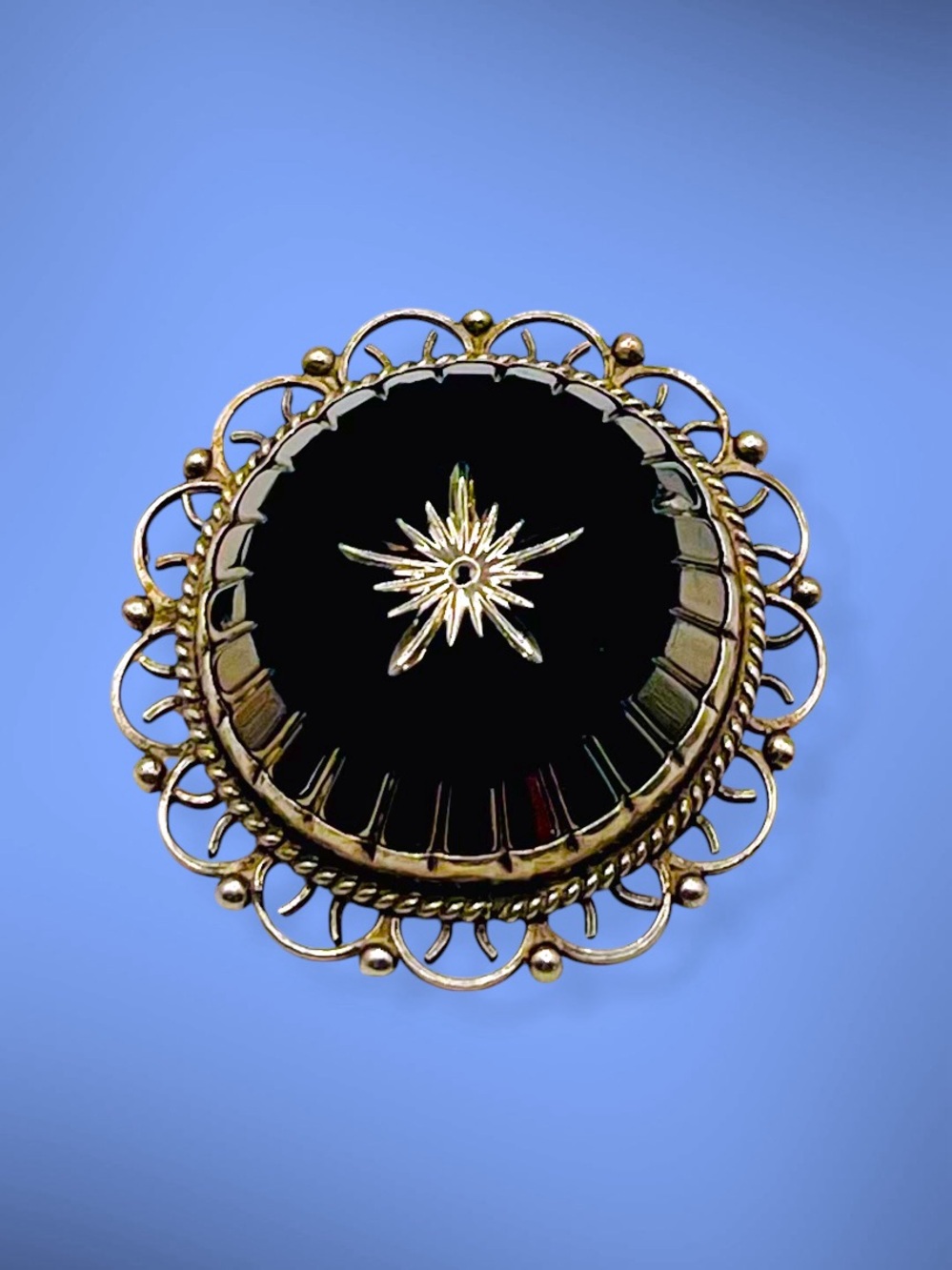 Vtg Mexican Sterling Silver Black Onyx Starburst Pendant Pin 925 JFCM Jalisco